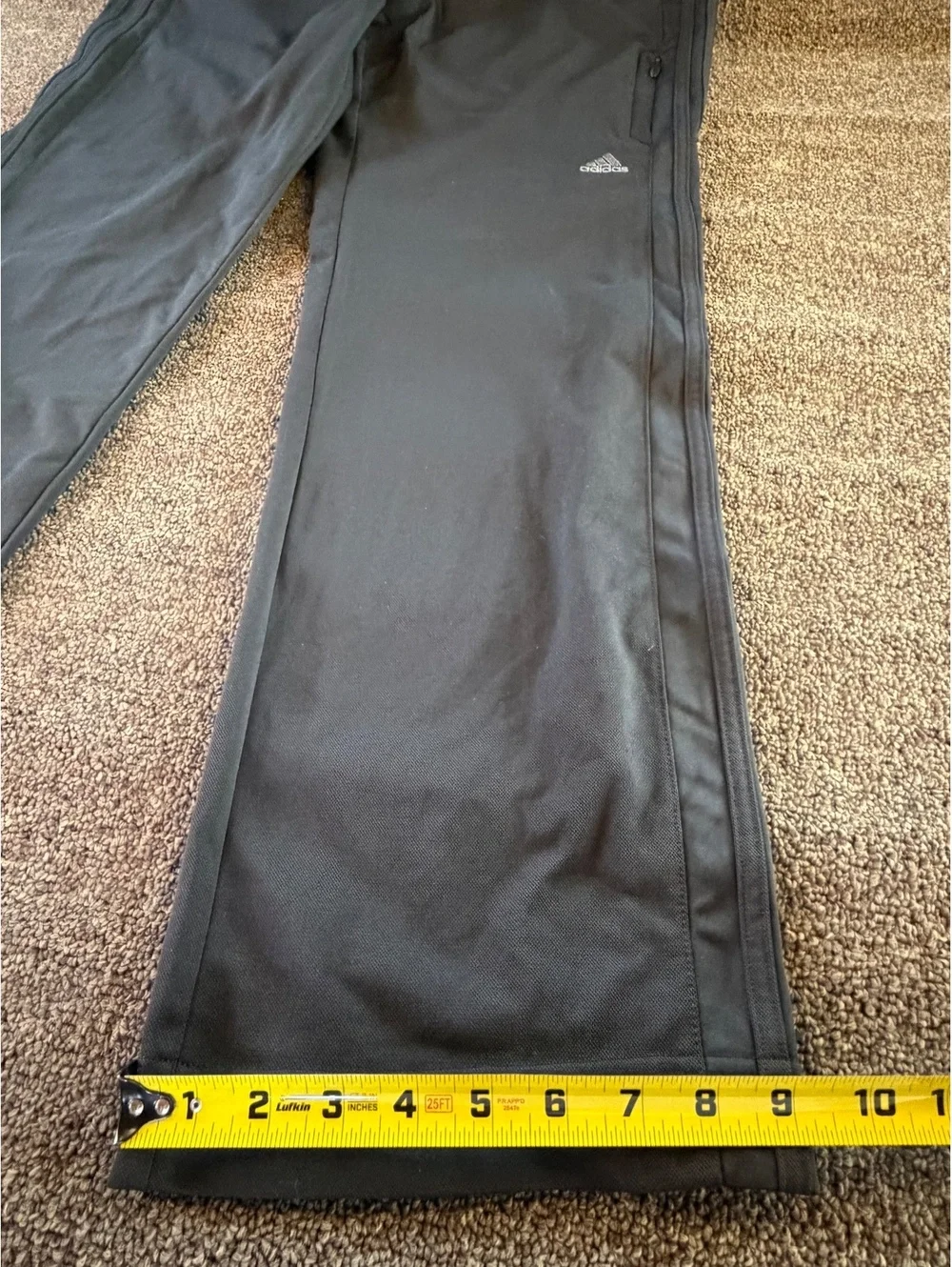 Adidas Men's Large Black 3-Stripe Track Pants Zip Pocket